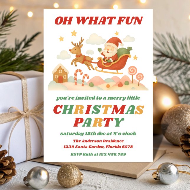 Invitación Fiesta de Navidad Retro Oh Qué Diversión Editable (Subido por el creador)