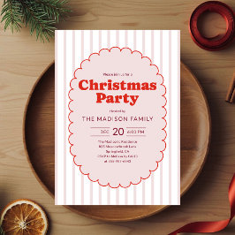 Invitación Fiesta de Navidad Retro Rayas Rojas