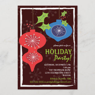 Invitación Fiesta de Navidad Retro Rojo y Azul