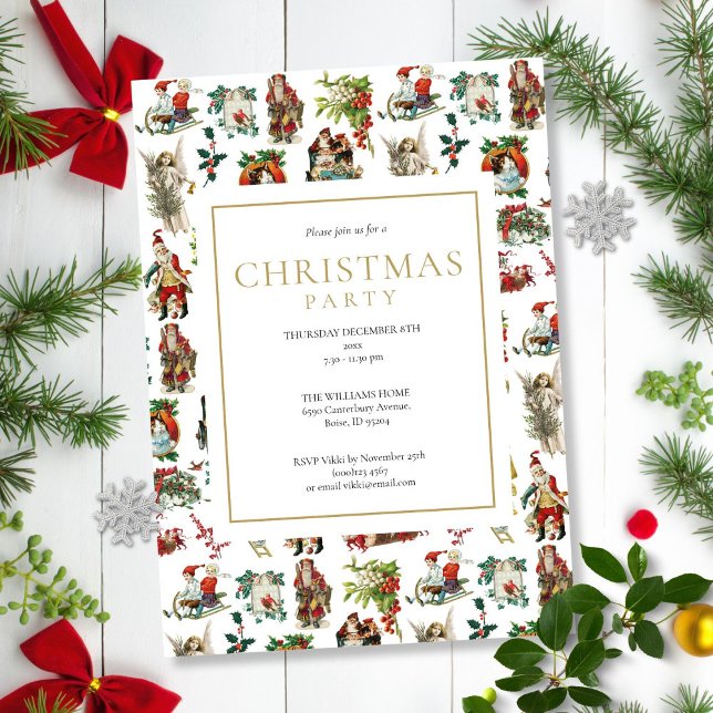 Invitación Fiesta de Navidad Retro Vintage (Vintage Retro Christmas Holiday Party Invitation)