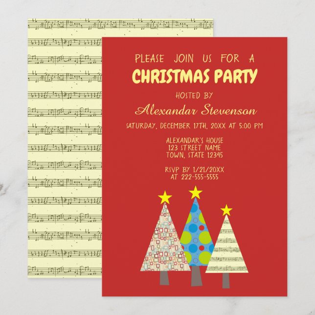 Invitación Fiesta de Navidad Roja (Anverso / Reverso)