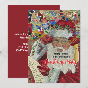 Invitación Fiesta de Navidad Roja 20XX Santa Comprobándolo do