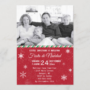 Invitación Fiesta de Navidad roja de la foto de los copos de