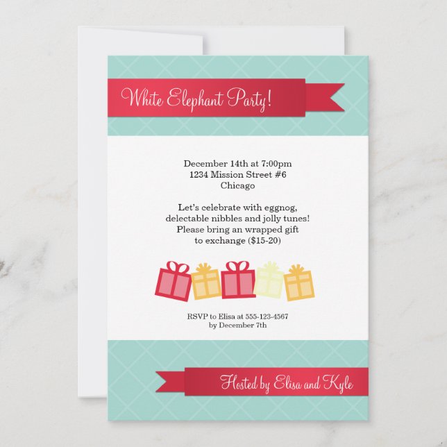 Invitación Fiesta de Navidad roja de los azules claros de la (Anverso)