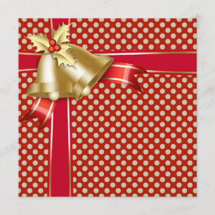 Invitación Fiesta de Navidad roja del punto del oro
