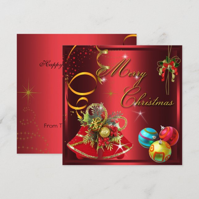 Invitación Fiesta de Navidad Roja Dorada (Anverso / Reverso)