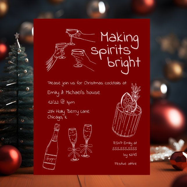 Invitación Fiesta de navidad roja y blanca de mano divertida  (Subido por el creador)
