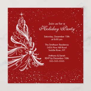 Invitación Fiesta de Navidad roja y blanca elegante del día