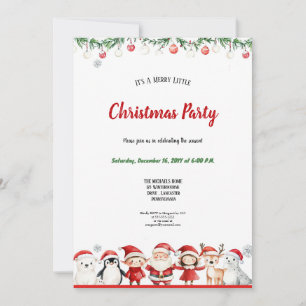 Invitación fiesta de navidad roja y verde adorable acuarela