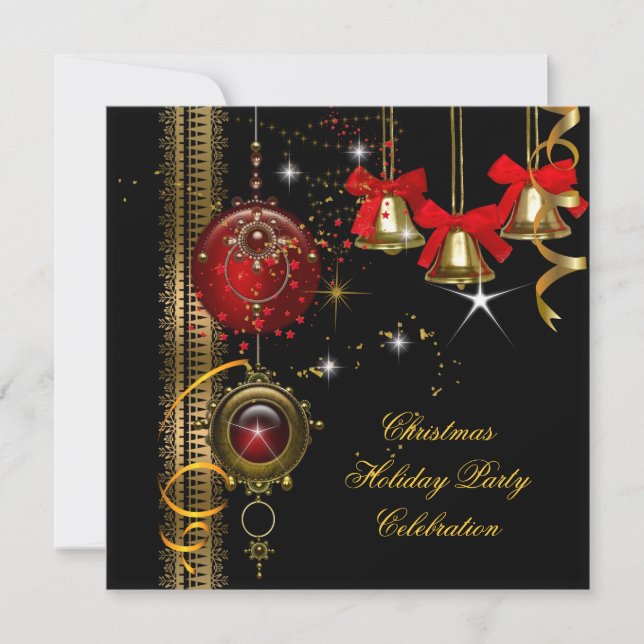 Invitación Fiesta de Navidad Rojo Blanco Negro Dorado (Anverso)
