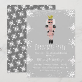 Invitación Fiesta de Navidad Rosa Cascanueces Copos de Nieve