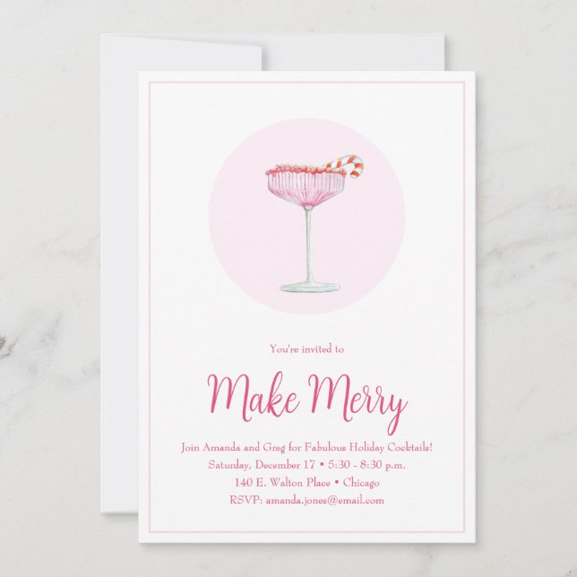 Invitación Fiesta de Navidad Rosa Champagne Candy Can (Anverso)