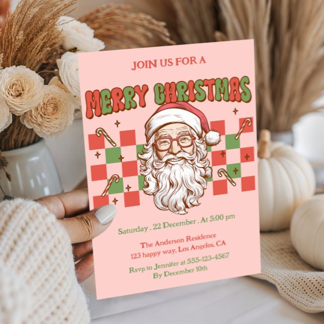 Invitación Fiesta de Navidad Rosa Retro Santa (Subido por el creador)