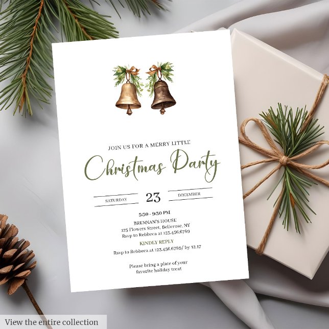Invitación Fiesta de Navidad Rústica con Acuarela Verde Rojo  (Earthy Red Green Watercolor Rustic Christmas Party

)