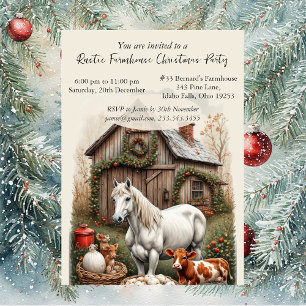 Invitación Fiesta de Navidad Rústica con Caballo de Granja Vi