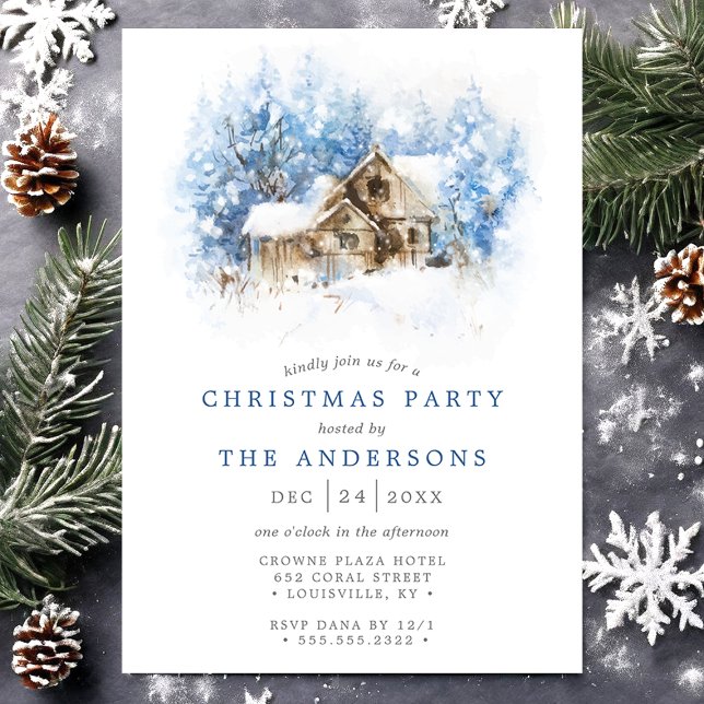 Invitación Fiesta de Navidad rústica de cabaña con acuarela (Subido por el creador)