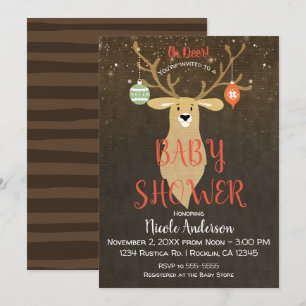 Invitación Fiesta de Navidad Rústica de Invierno Ciervo Baby 