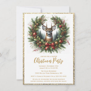 Invitación Fiesta de Navidad Rústica Elegante de Ciervos