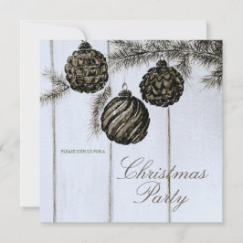 Invitación Fiesta de Navidad Rústica en Blanco y Negro