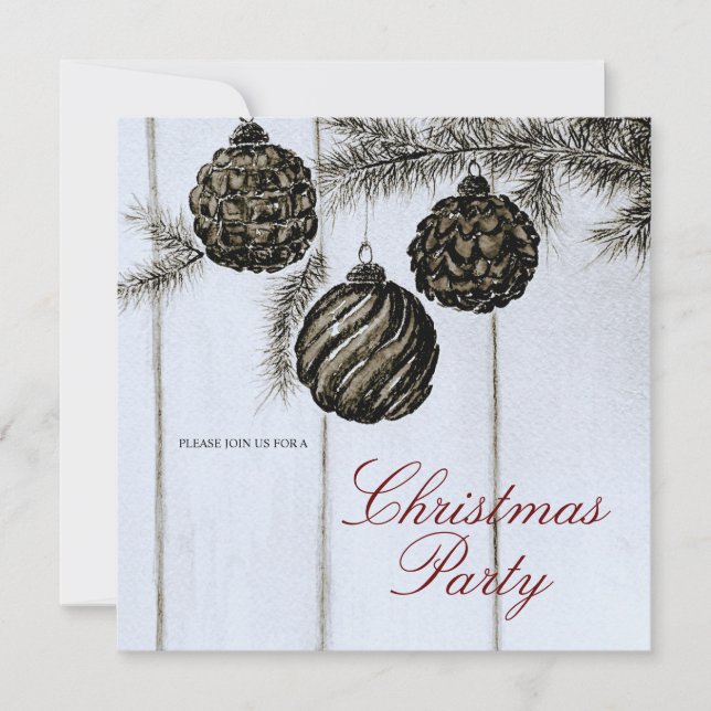Invitación Fiesta de Navidad Rústica en Blanco y Negro (Anverso)