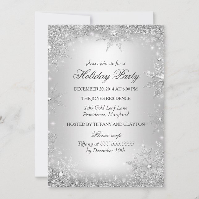 Invitación Fiesta de Navidad Silver Winter Wonderland (Anverso)