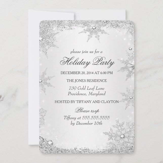 Invitación Fiesta de Navidad Silver Winter Wonderland 2 (Anverso)