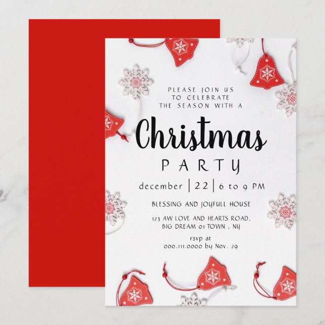 Invitación Fiesta de Navidad Tradicional de Invierno Elegante (Anverso / Reverso)