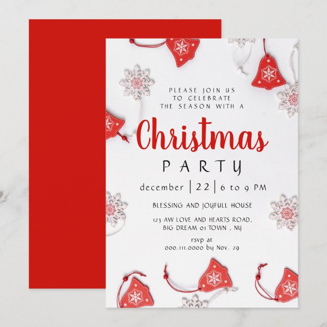 Invitación Fiesta de Navidad Tradicional Invernal Elegante (Anverso / Reverso)