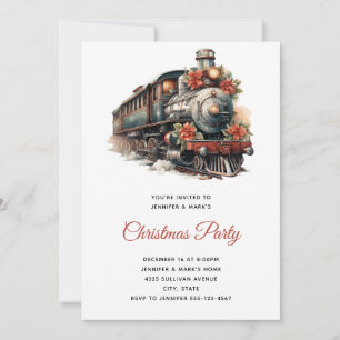 Invitación Fiesta de Navidad Tradicional Tren de Vapor Vintag