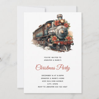 Invitación Fiesta de Navidad Tradicional Tren de Vapor Vintag