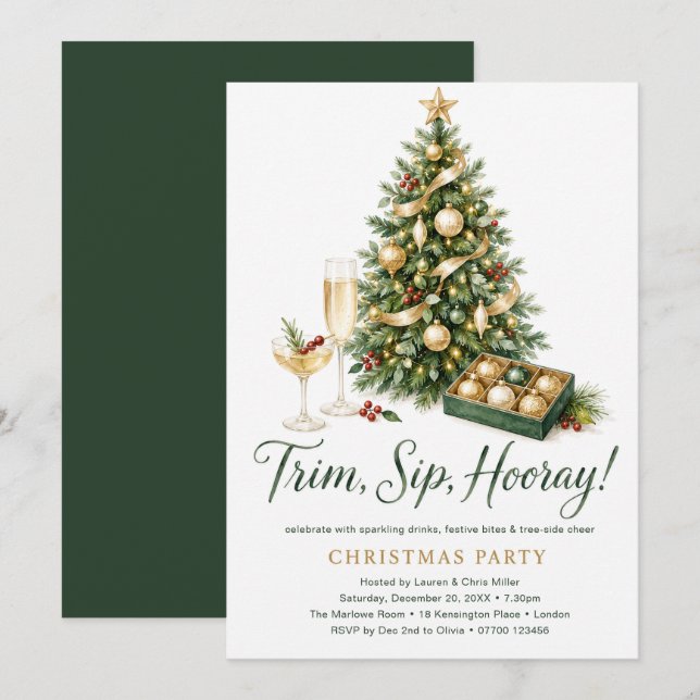 Invitación Fiesta de Navidad Trim, Sip, Hooray (Anverso / Reverso)