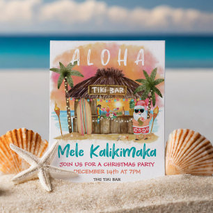 Invitación Fiesta de Navidad Tropical de Santa en Tiki Beach
