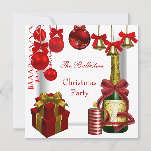 Invitación Fiesta de Navidad Vacaciones Rojo Blanc (Anverso)