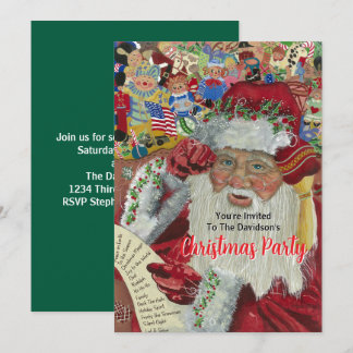 Invitación Fiesta de Navidad Verde 20XX Santa Comprobándolo D