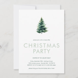 Invitación Fiesta de Navidad verde con árbol de pino minimali