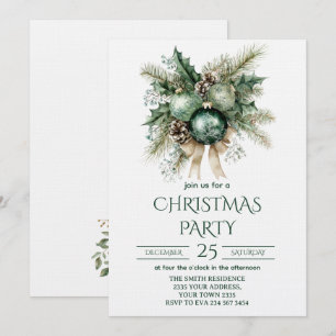 Invitación Fiesta de Navidad Verde y Dorada