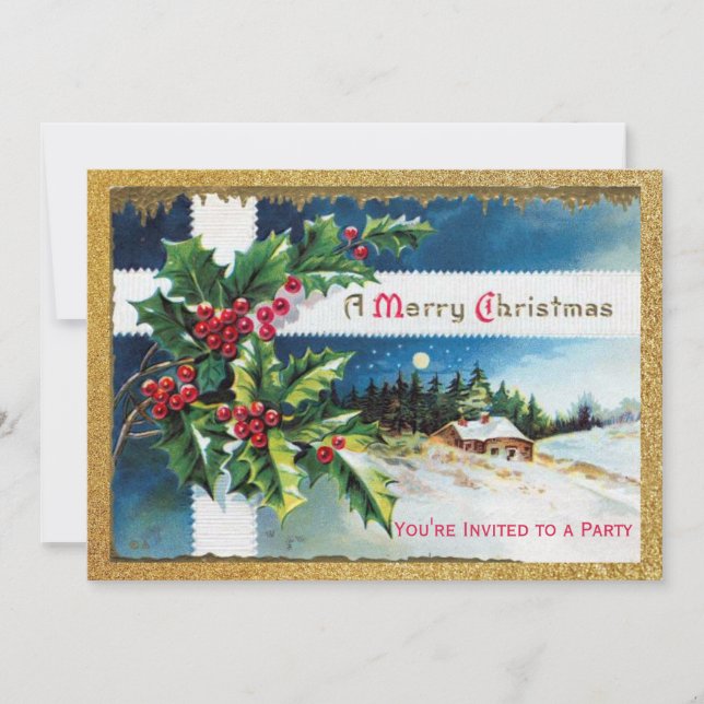 Invitación Fiesta de Navidad Vintage  (Anverso)