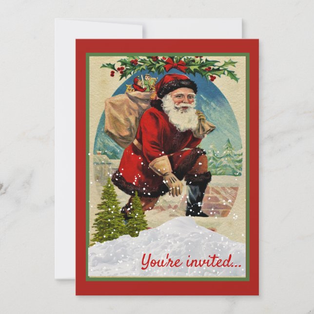 Invitación Fiesta de Navidad Vintage con Santa Claus   (Anverso)
