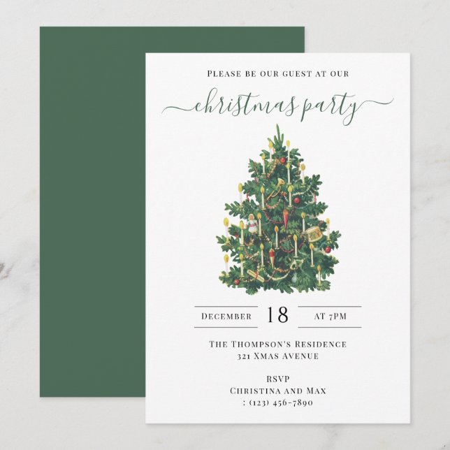 Invitación Fiesta de Navidad Vintage Elegante (Anverso / Reverso)