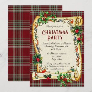 Invitación Fiesta de Navidad Vintage Tradicional Plaid de Per
