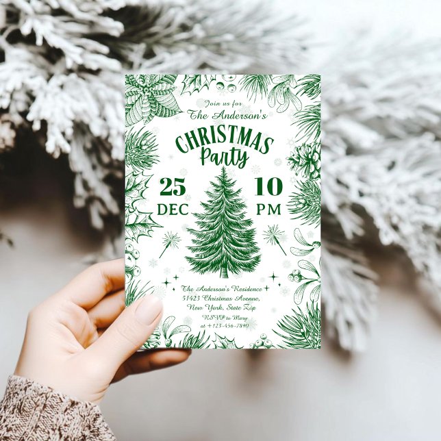 Invitación Fiesta de Navidad Vintage Verde Elegante (Subido por el creador)