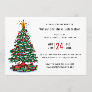 Invitación Fiesta de Navidad virtual moderna en árbol de Navi