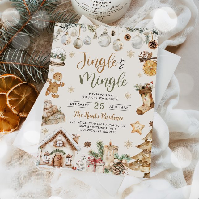 Invitación Fiesta de Navidad Watercolor Jingle & Mingle (Subido por el creador)