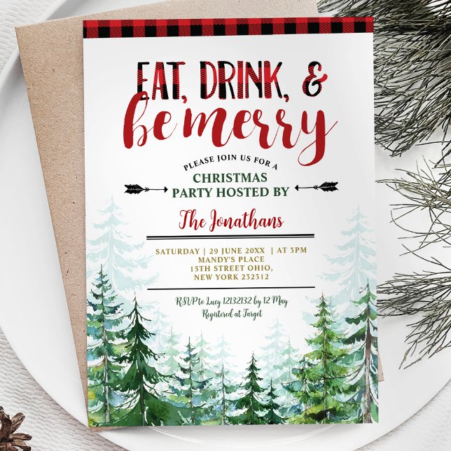 Invitación Fiesta de Navidad White Eat, Drink and Be Merry (Subido por el creador)