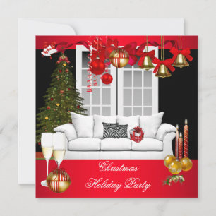 Invitación Fiesta de Navidad Xmas Party Bolas Rojas Blancas