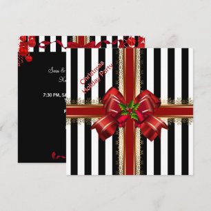 Invitación Fiesta de Navidad Xmas raya roja y blanca