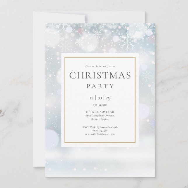 Invitación Fiesta de Navidad y copos de invierno (Anverso)