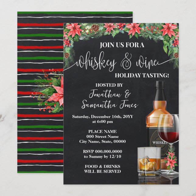 Invitación Fiesta de Navidad y degustación de Whiskey y Vino (Anverso / Reverso)
