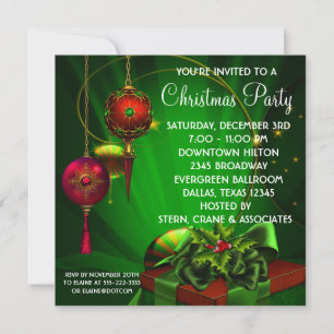 Invitación Fiesta de Navidad y vacaciones de rojo y verde