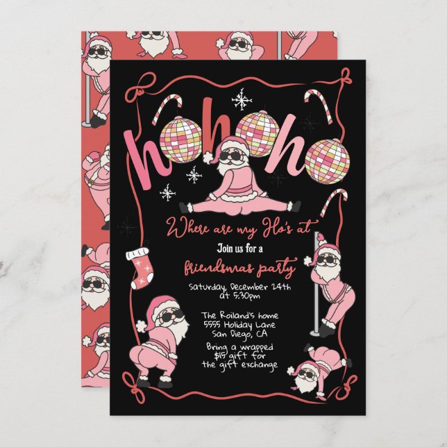 Invitación Fiesta de Navidades adultos Friendsmas Ho Ho Ho (Anverso / Reverso)